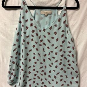 LOFT Pale Blue Paisley-Print V-Neck Cami with Maroon Motif